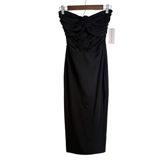 Torn By Ronny Kobo Selena Black Cut Out Flowers Long Bodycon Dress Size S NWT - Picture 4 of 8